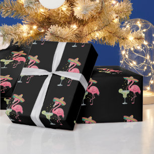 Flamingo Drinking Margarita Funny Mexican Poncho Wrapping Paper