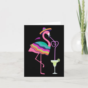 Flamingo Drinking Margarita Mexican Poncho Cinco D Card