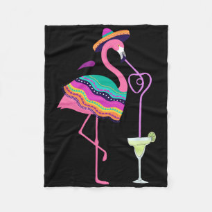 Flamingo Drinking Margarita Mexican Poncho Cinco D Fleece Blanket
