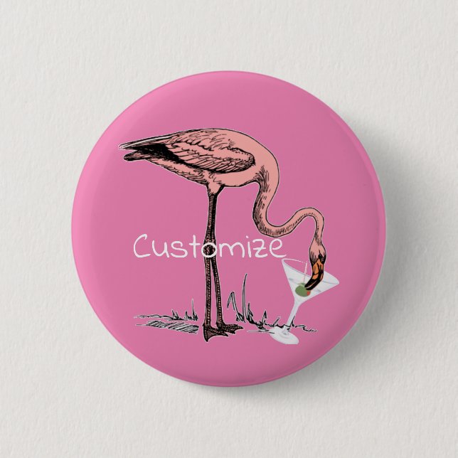 Flamingo Drinking Martini Thunder_Cove 6 Cm Round Badge (Front)