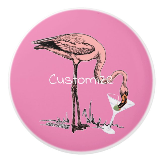 Flamingo Drinking Martini Thunder_Cove   Ceramic Knob (Front)