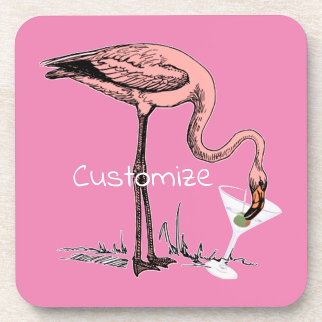 Flamingo Drinking Martini Thunder_Cove Coaster (Front)