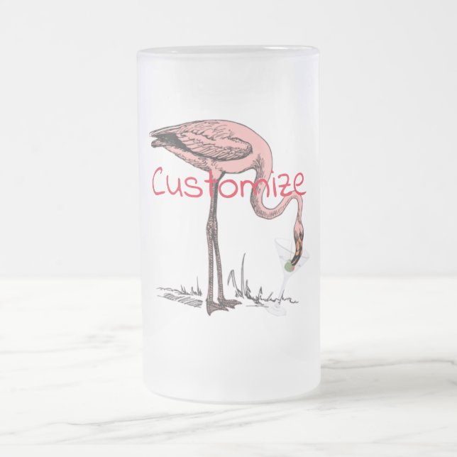 Flamingo Drinking Martini Thunder_Cove  Frosted Glass Beer Mug (Center)