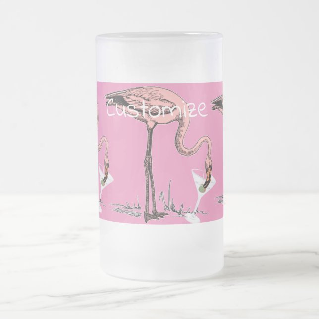 Flamingo Drinking Martini Thunder_Cove Frosted Glass Beer Mug (Center)