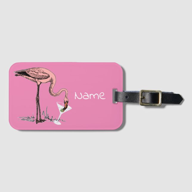 Flamingo Drinking Martini Thunder_Cove Luggage Tag (Front Horizontal)