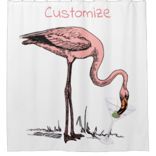 Flamingo Drinking Martini Thunder_Cove Shower Curtain