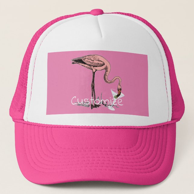 Flamingo Drinking Martini Thunder_Cove Trucker Hat (Front)