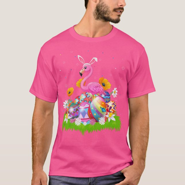Flamingo Easter Egg Hunt Bunny Ear Flamingo Easter T-Shirt (Front)