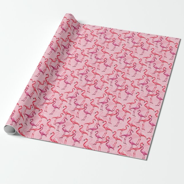 Flamingo Elegance: Pink Bird Pattern. Wrapping Paper (Unrolled)