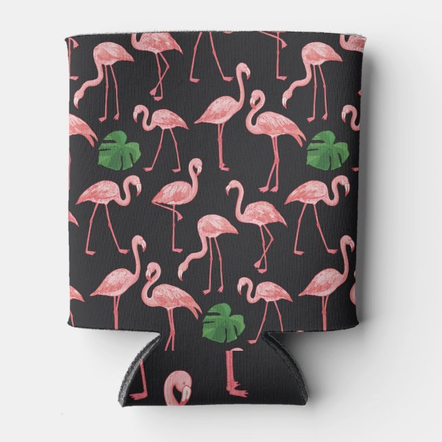 Flamingo Elegance: Vintage Monstera Fusion. Can Cooler (Front)