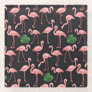 Flamingo Elegance: Vintage Monstera Fusion. Glass Coaster