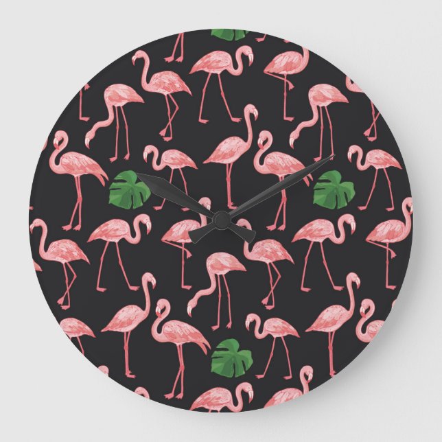 Flamingo Elegance: Vintage Monstera Fusion. Large Clock (Front)