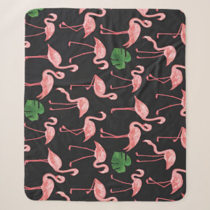 Flamingo Elegance: Vintage Monstera Fusion. Sherpa Blanket