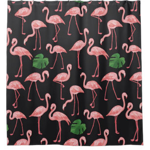 Flamingo Elegance: Vintage Monstera Fusion. Shower Curtain