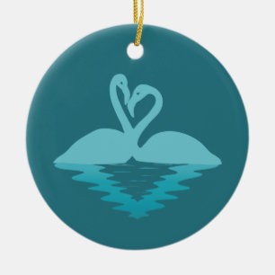 Flamingo Embrace Ceramic Tree Decoration