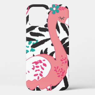 flamingo exotic bird vintage illustration iPhone 12 case