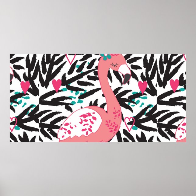 flamingo exotic bird vintage illustration poster (Front)