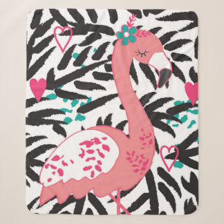 flamingo exotic bird vintage illustration sherpa blanket