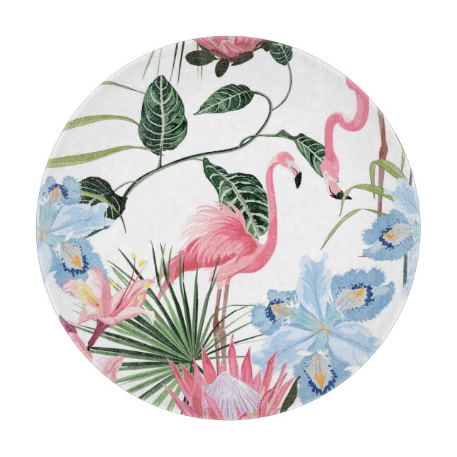 Flamingo Exotic Flowers Tropical Seamless Cutting Board (Front)