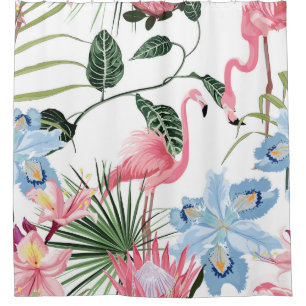 Flamingo Exotic Flowers Tropical Seamless Shower Curtain