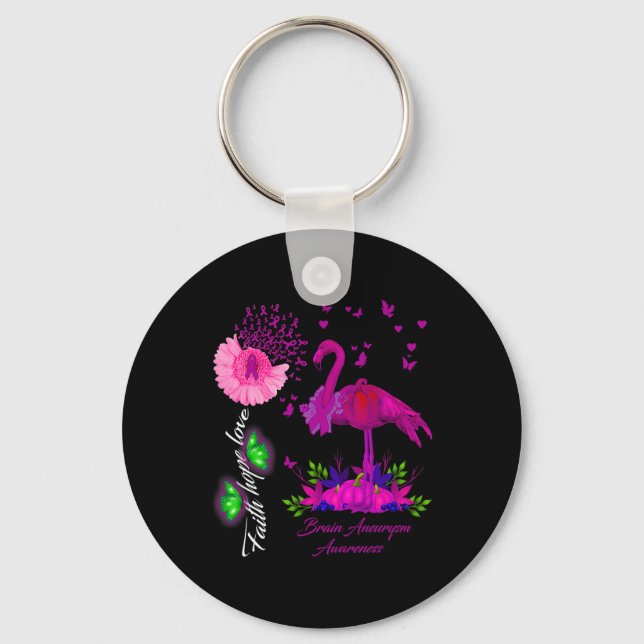 Flamingo Faith Hope Love Brain Aneurysm Awareness  Key Ring (Front)