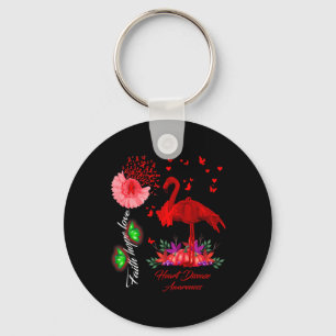 Flamingo Faith Hope Love Heart Disease Awareness Key Ring