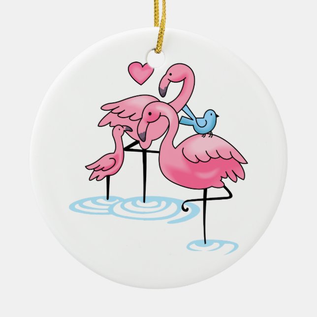 Flamingo Family Ceramic Tree Decoration (Front)