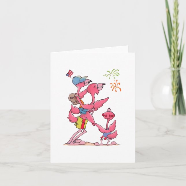 Flamingo Family July 4th Notecard (Front)