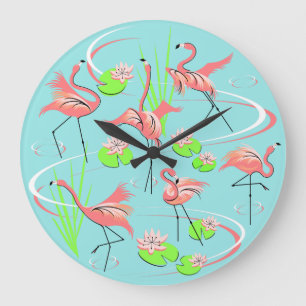 Flamingo Fandango clock round
