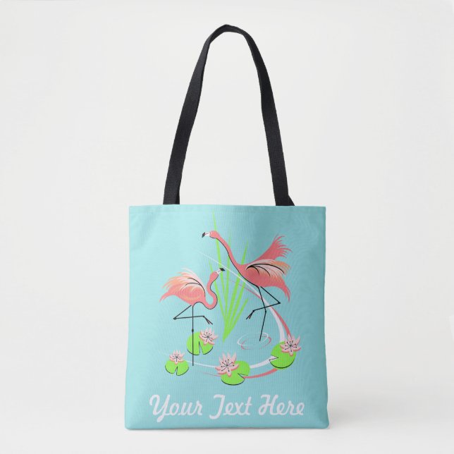 Flamingo Fandango Duo Text all over pink back Tote Bag (Front)
