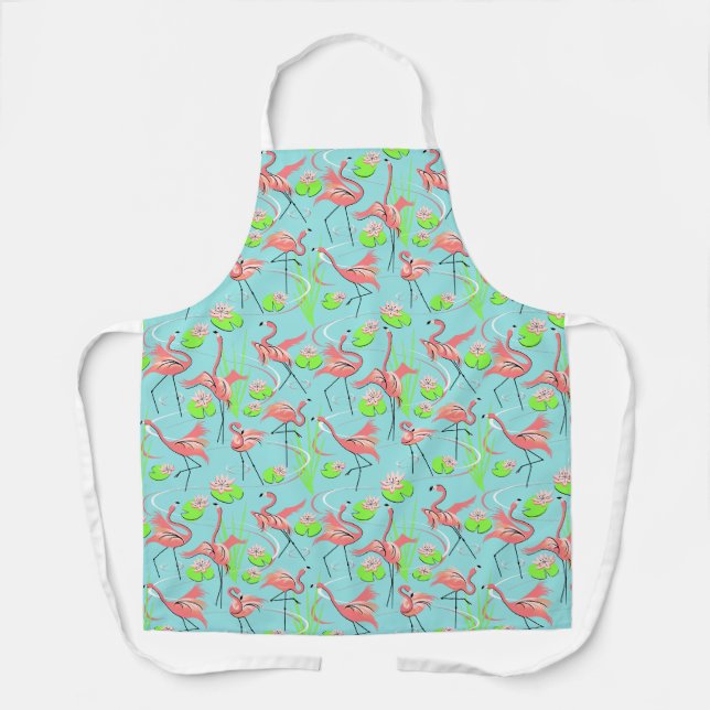 Flamingo Fandango repeat small pattern  apron (Front)
