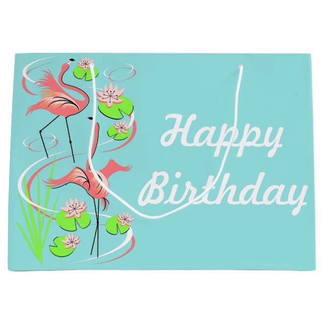 Flamingo Fandango Slim Duo Happy Birthday large Gift Bag (Front)