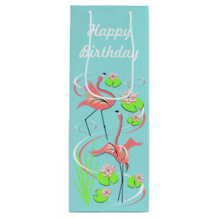 Flamingo Fandango Slim Duo Happy Birthday wine Gift Bag