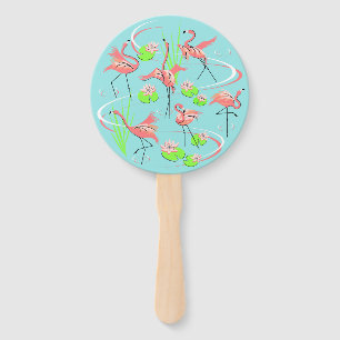 Flamingo Fandango Text Back hand fan round