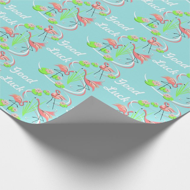 Flamingo Fandango Trio Good Luck gift wrap (Corner)