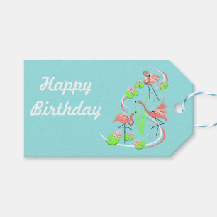 Flamingo Fandango Trio Happy Birthday gift tag