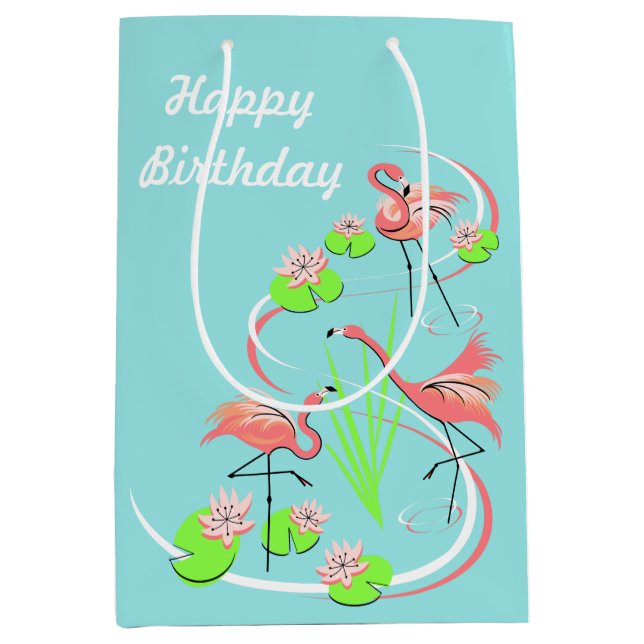 Flamingo Fandango Trio Happy Birthday medium Gift Bag (Front)