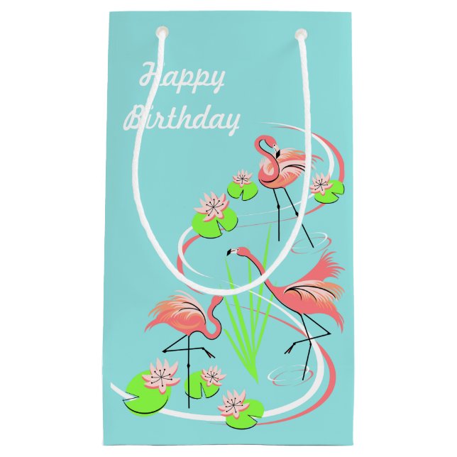 Flamingo Fandango Trio Happy Birthday small Gift Bag (Front)