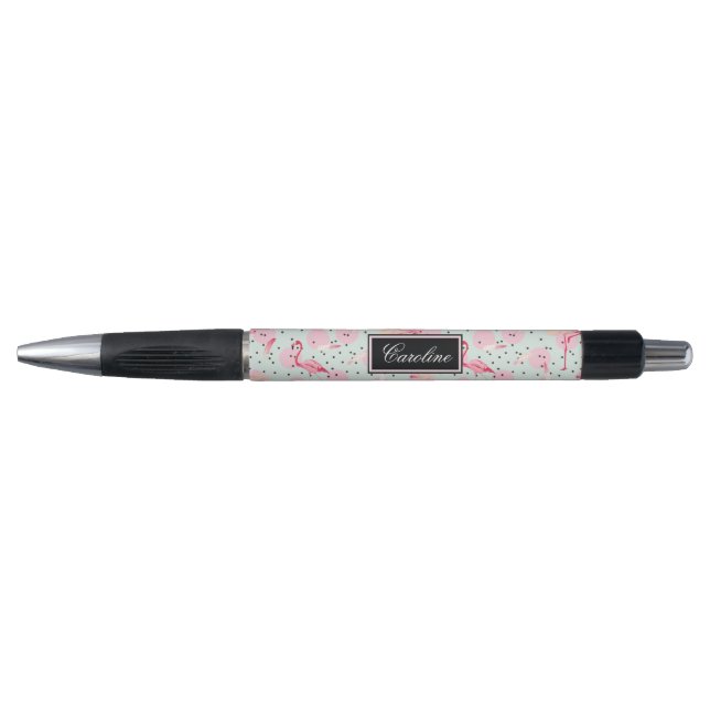 Flamingo Feathers On Polka Dots | Add Your Name (Front)