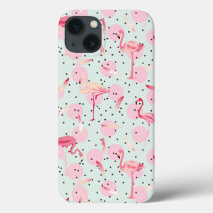 Flamingo Feathers On Polka Dots iPhone 13 Case
