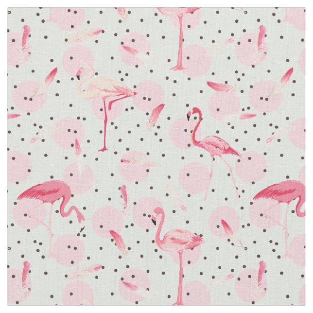 Flamingo Feathers On Polka Dots Fabric (Close Up)