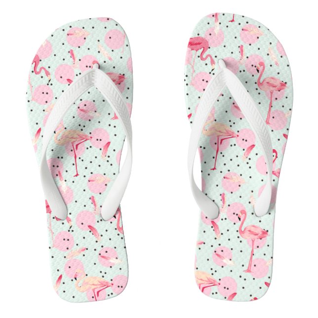 Flamingo Feathers On Polka Dots Jandals (Footbed)