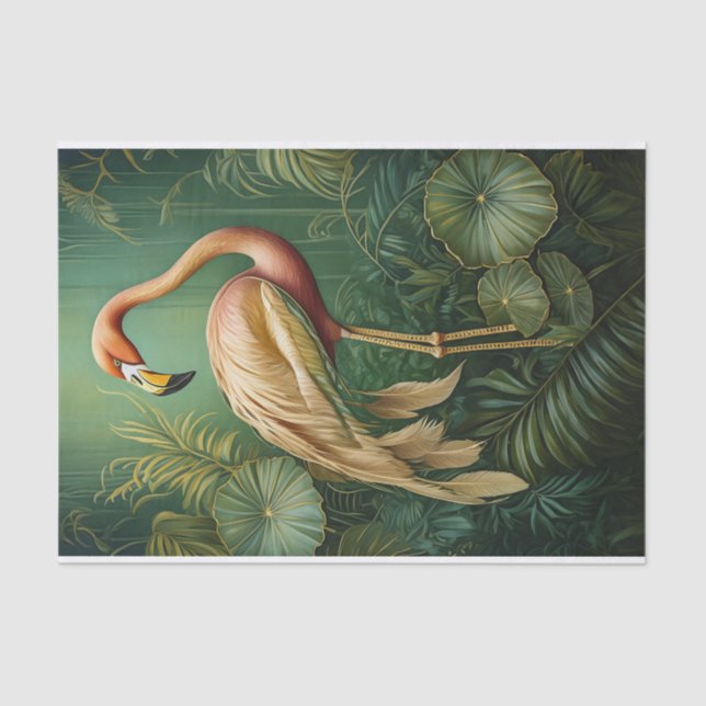 Flamingo Feathery Finery, Elegant Botanical Tissue Paper (Front)