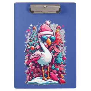 Flamingo Festivities Santa Hat and Glasses Christm Clipboard