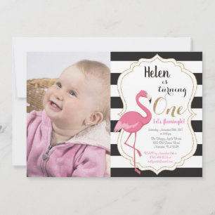 Flamingo First Birthday Invitation Girl