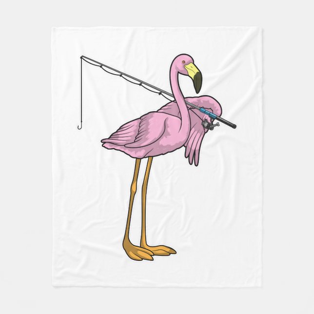 Flamingo Fishing Fisher Fishing rod Fleece Blanket (Front)