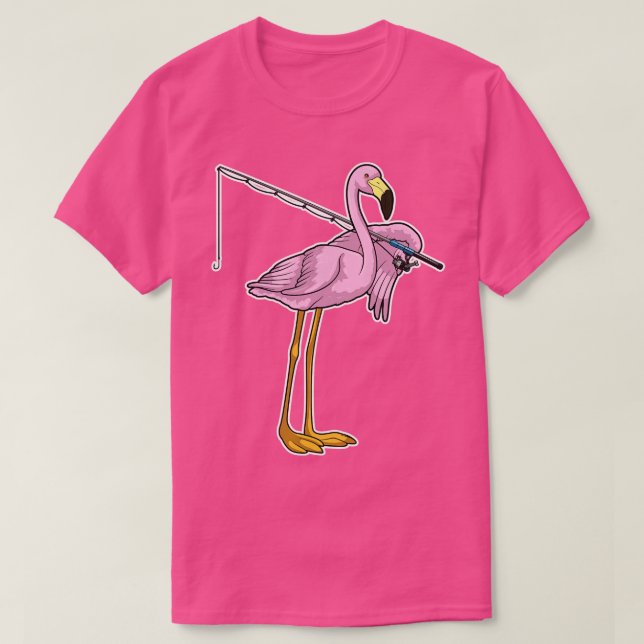 Flamingo Fishing Fisher Fishing rod T-Shirt (Design Front)