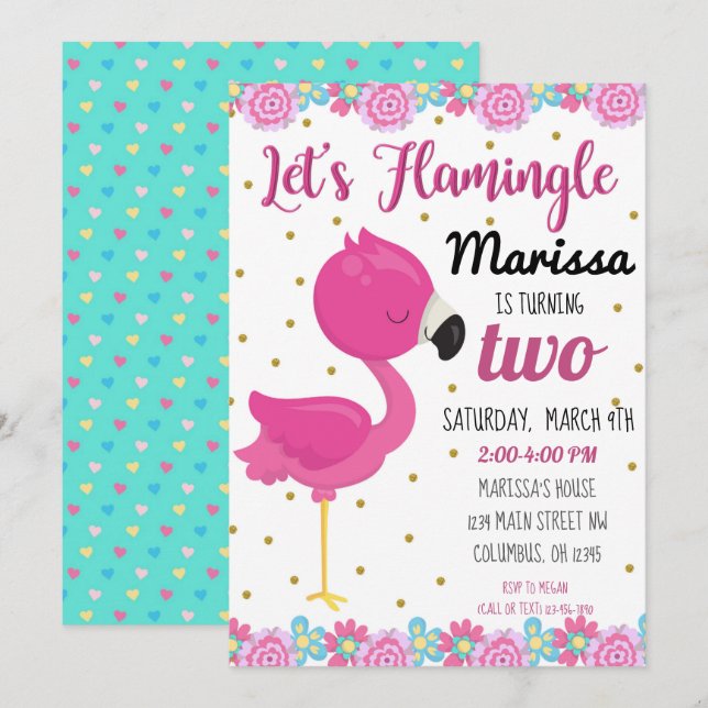 Flamingo, Flamingle Birthday Party Invite (Front/Back)