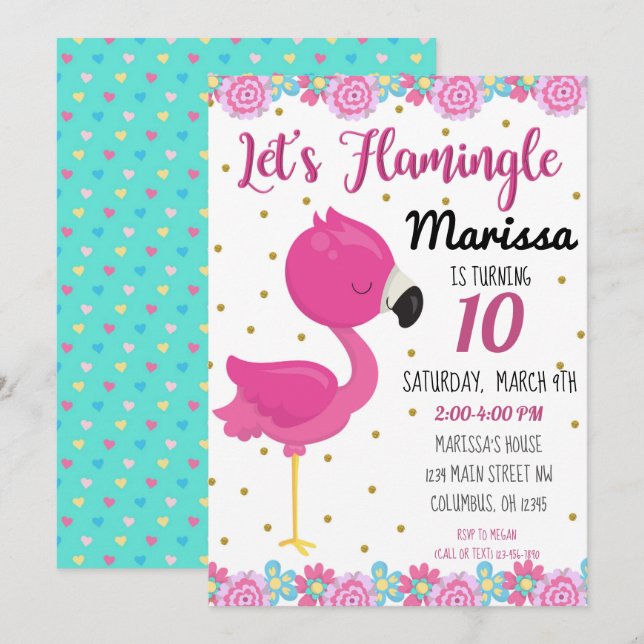 Flamingo, Flamingle Birthday Party Invite (Front/Back)