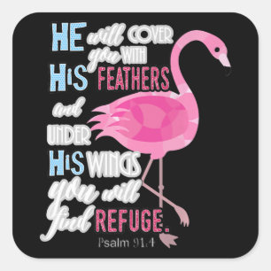 Flamingo   Flamingo Christian Psalm 91 Bible Verse Square Sticker
